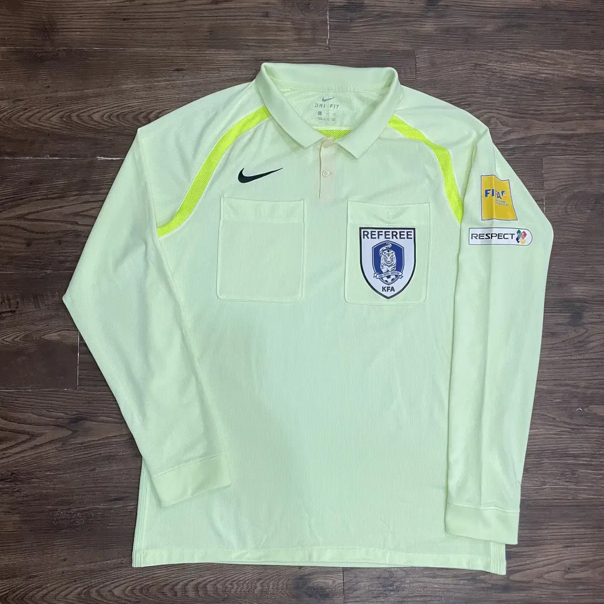 XL 나이키 형광 블록코어 KFA 드라이 레프리 탑 L/S 긴팔 심판복