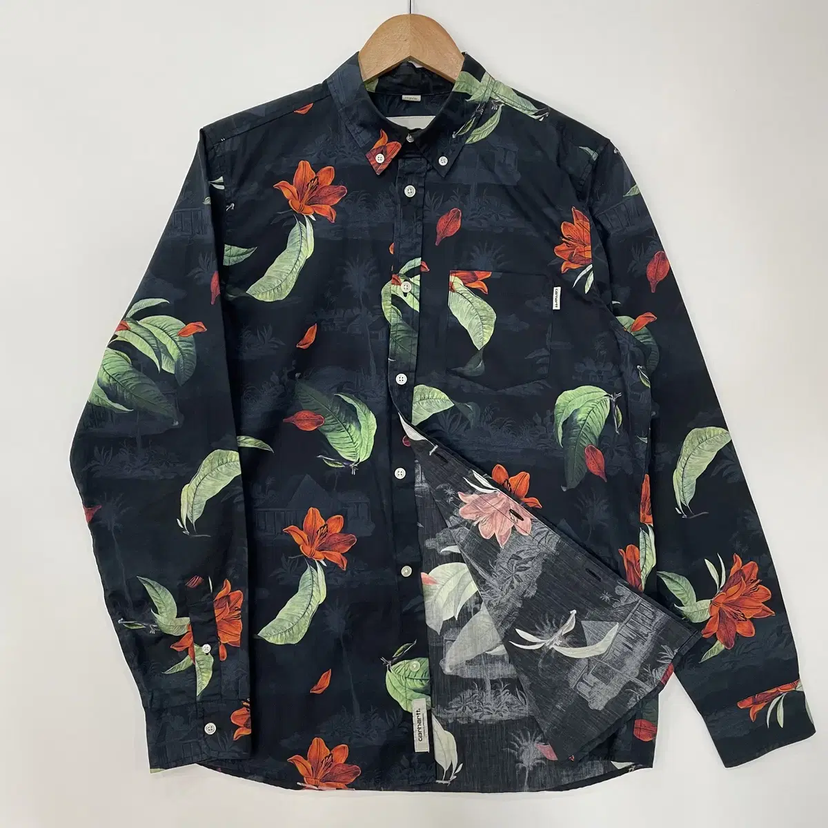 [M] Free Shipping Calhart Floral Hawaiian Shirt Long Sleeve