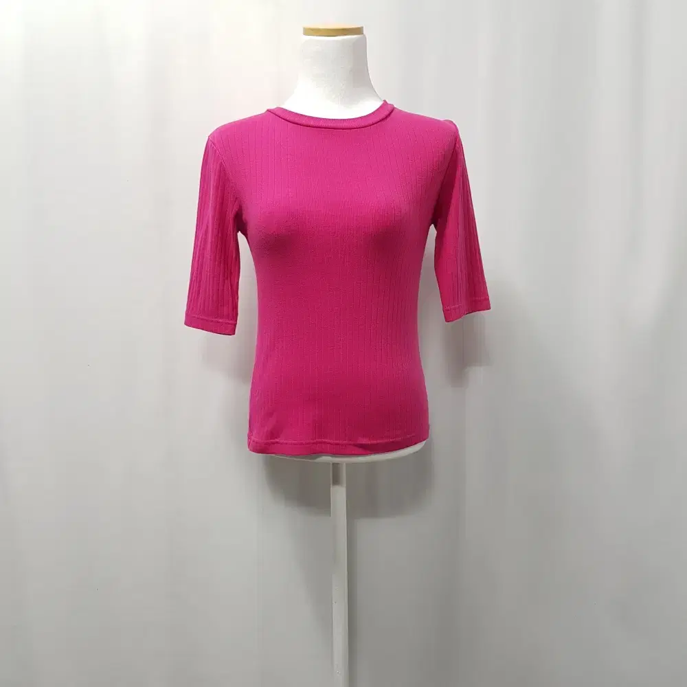 UNIQLO jiu Round-neck magenta ribbed short-sleeved T-shirt WomenS E403