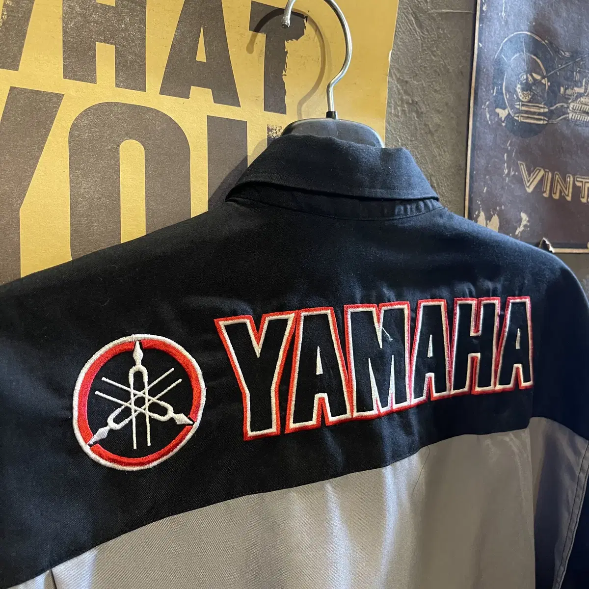 USA VINTAGE 블랙 그레이 YAMAHA 배색 레터링 레이싱 반팔