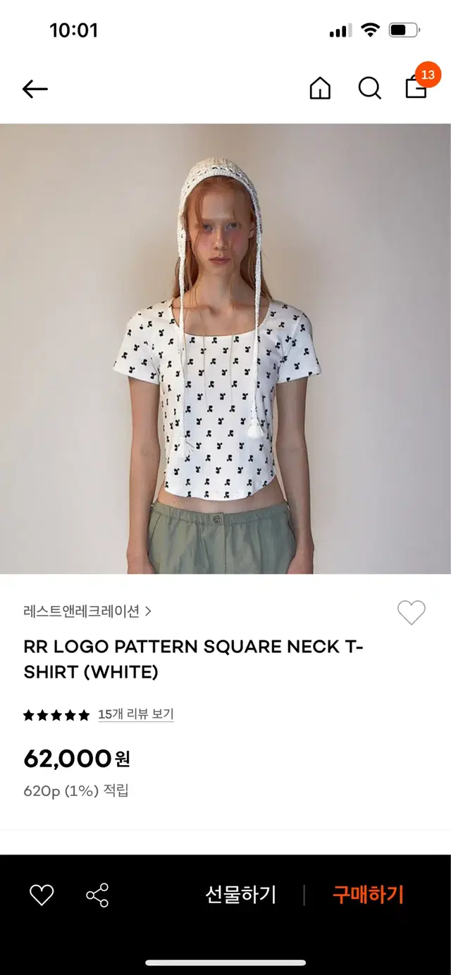 레스트앤레크레이션 RR Logo pattern square neck반팔티