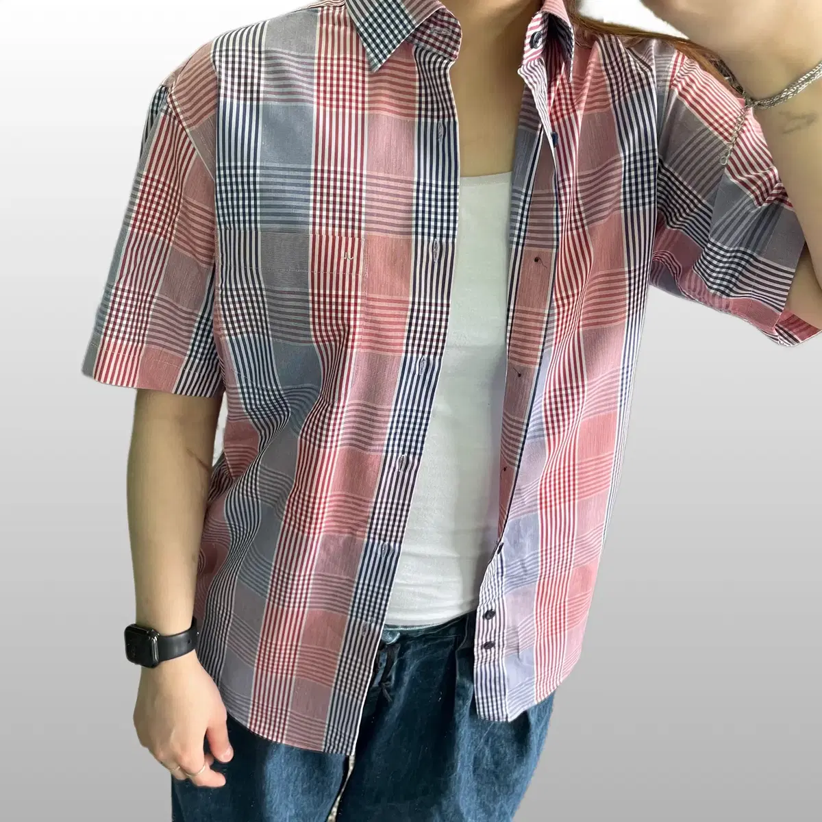 100 L Lanvin Collection Check Summer Cotton One-Pocket Short Sleeve Shirt