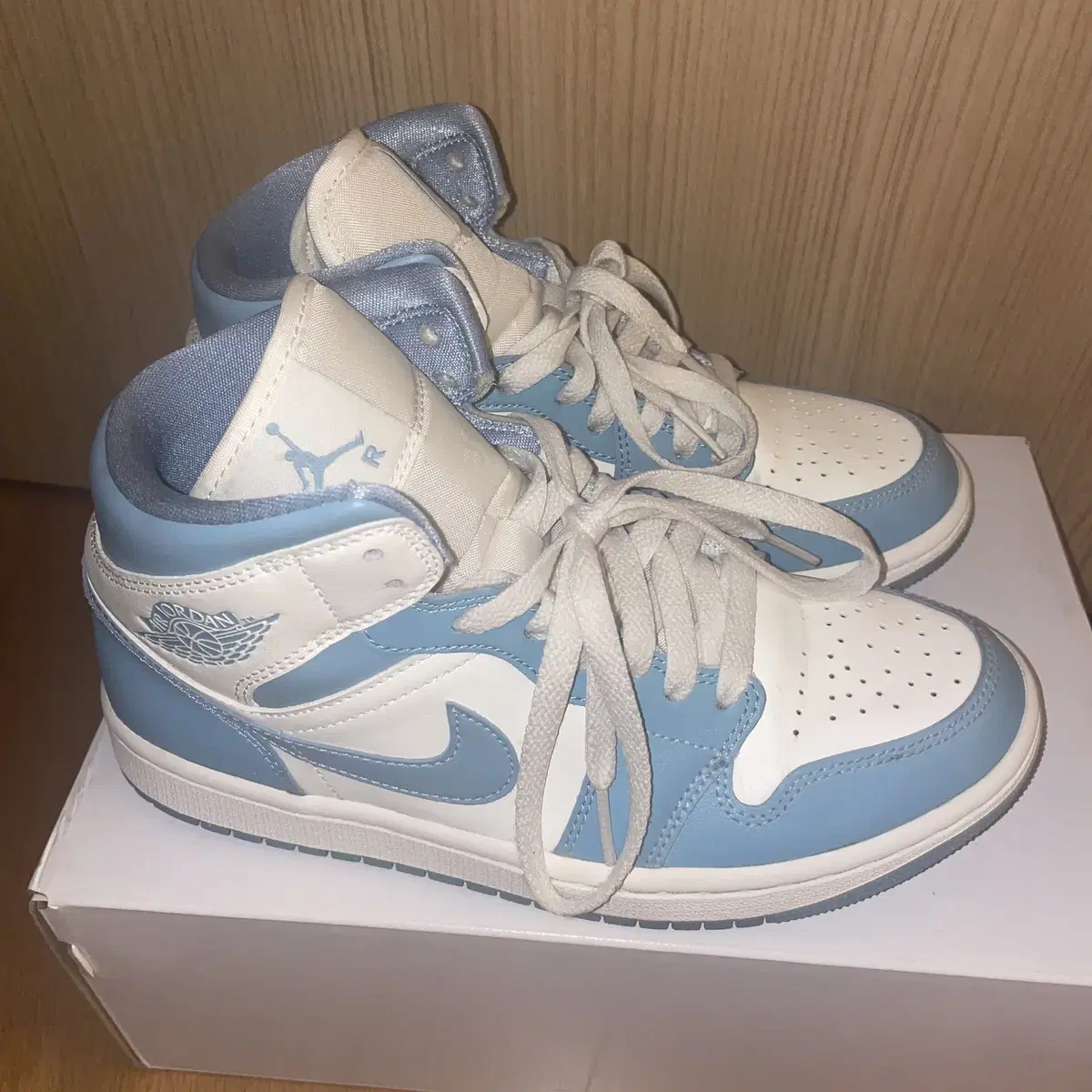 (W) Jordan 1 Mid Sail and Worn Blue 240