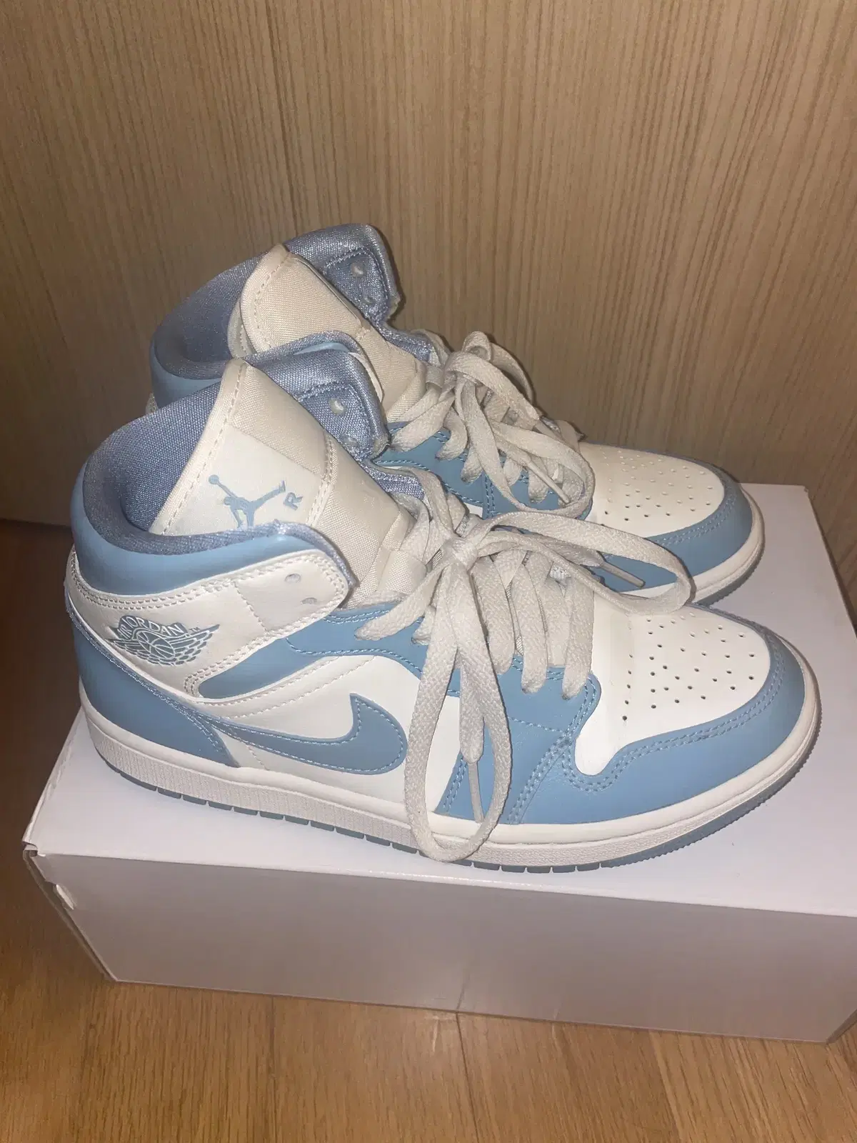 (W) Jordan 1 Mid Sail and Worn Blue 240