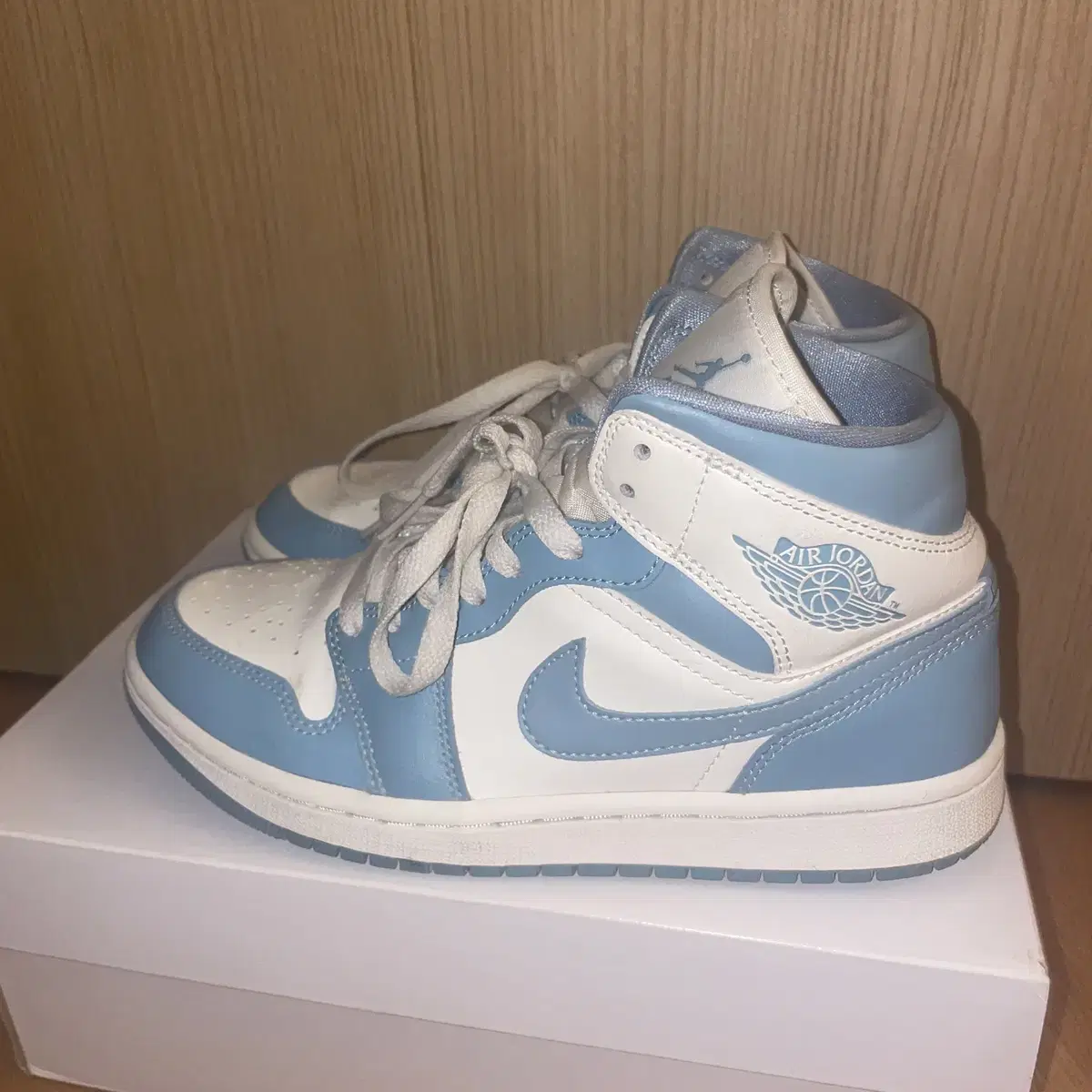 (W) Jordan 1 Mid Sail and Worn Blue 240