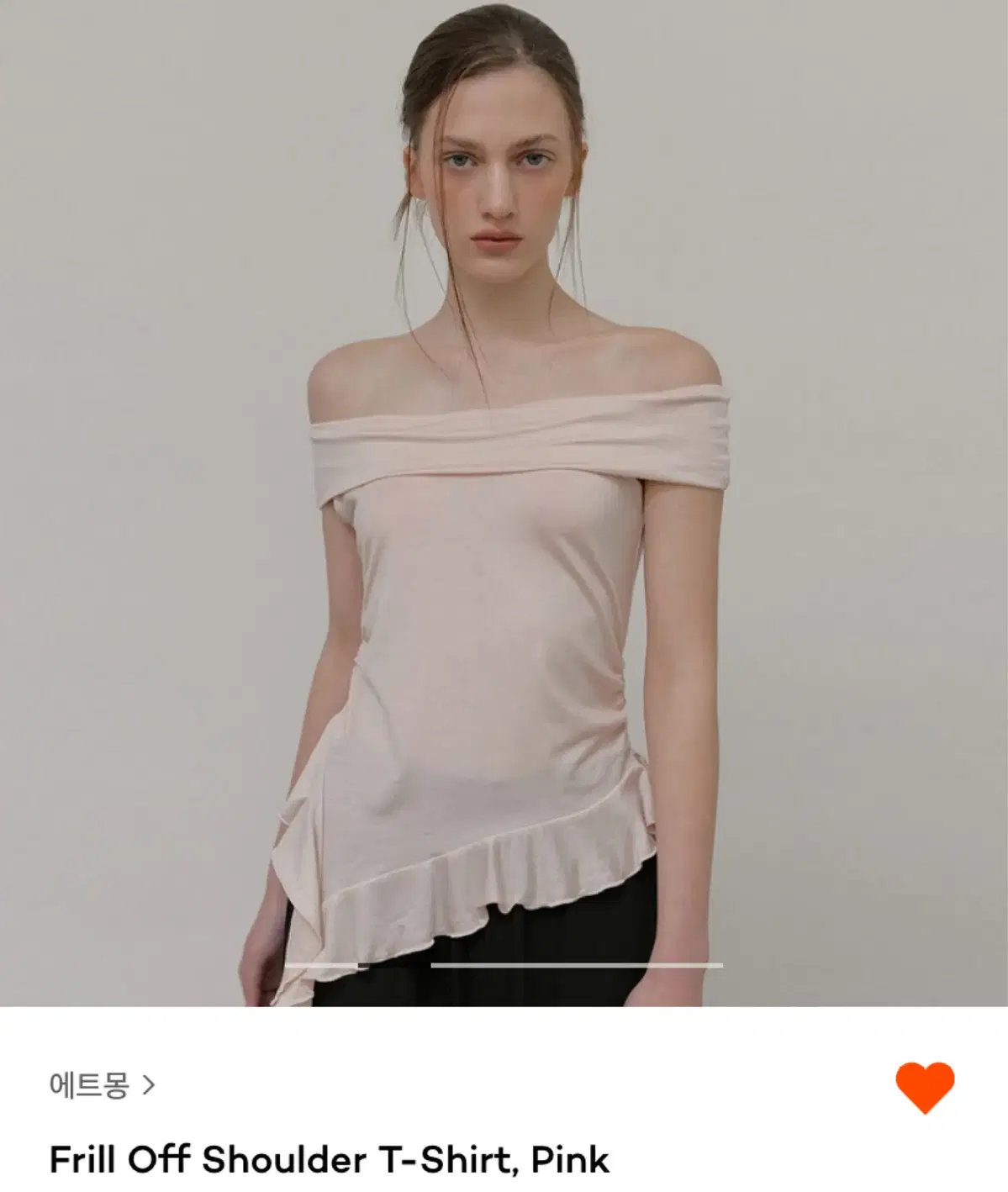 에트몽 frill off shoulder t-shirt pink