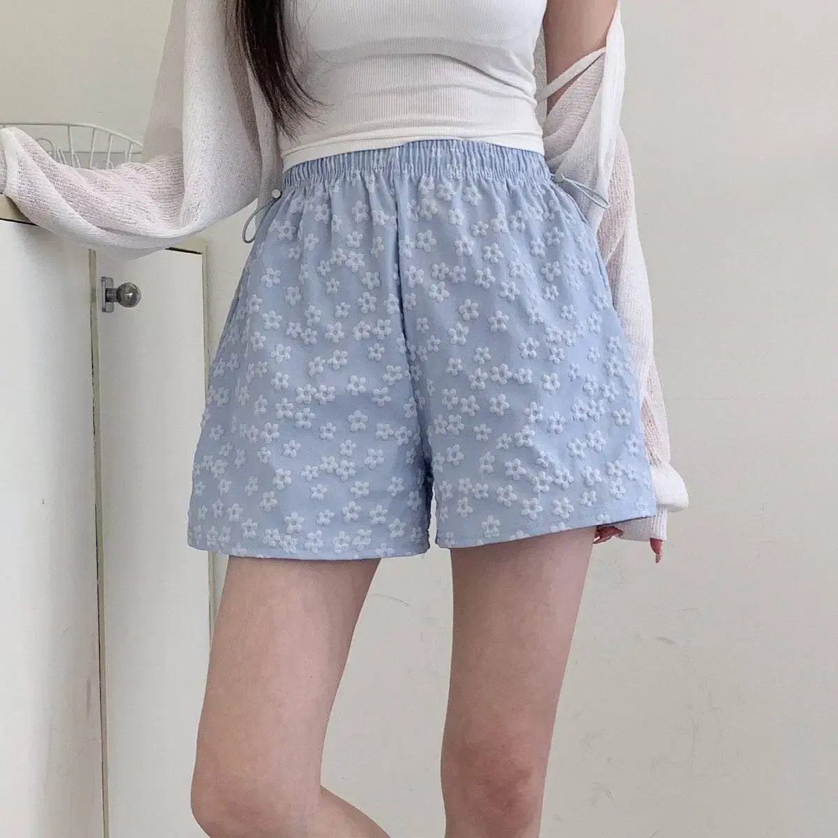 [Flower Embossed Short Pants] 2715. black ivory bloo pink