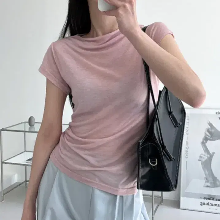 로웨어 see-through tencel half pola tee 검정