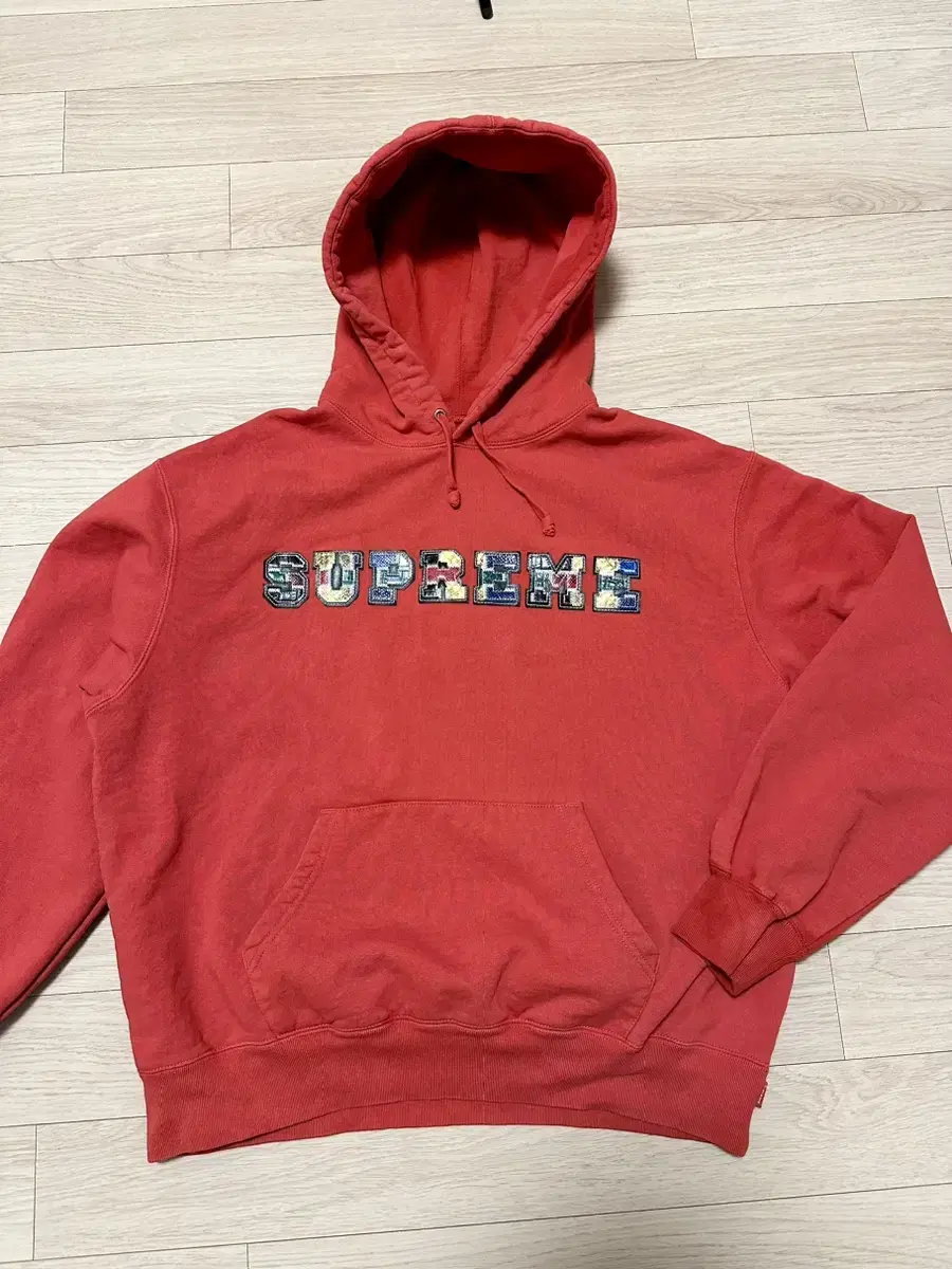 Supreme College Eight Patchwork Leather Hoodie S Red23fw