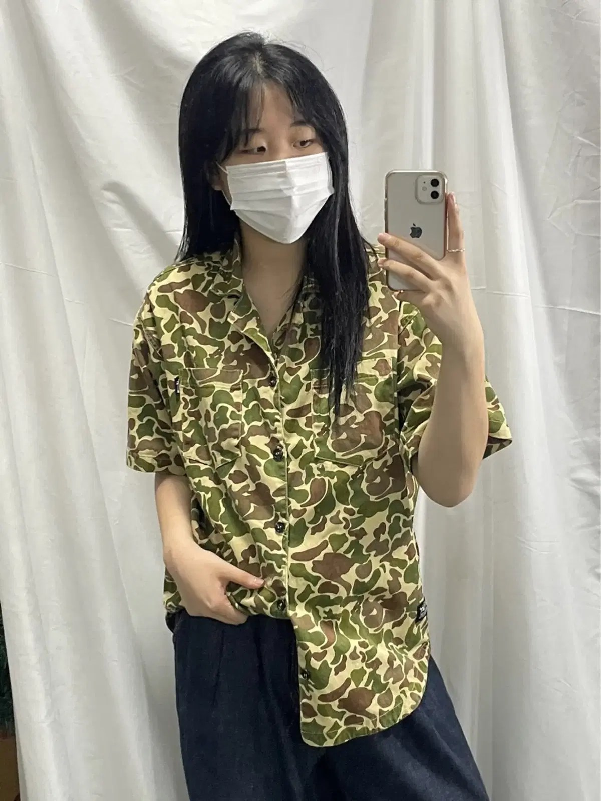 Bucket Camo Military Pattern Short Sleeve Shirt L