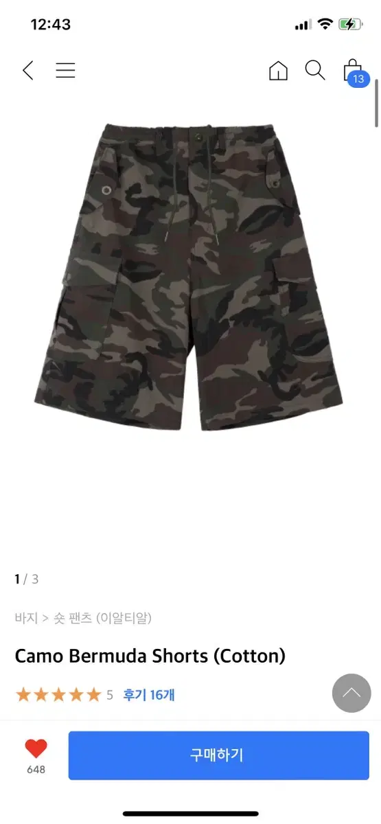 이알티알 Camo Bermuda Shorts (Cotton) ERTR