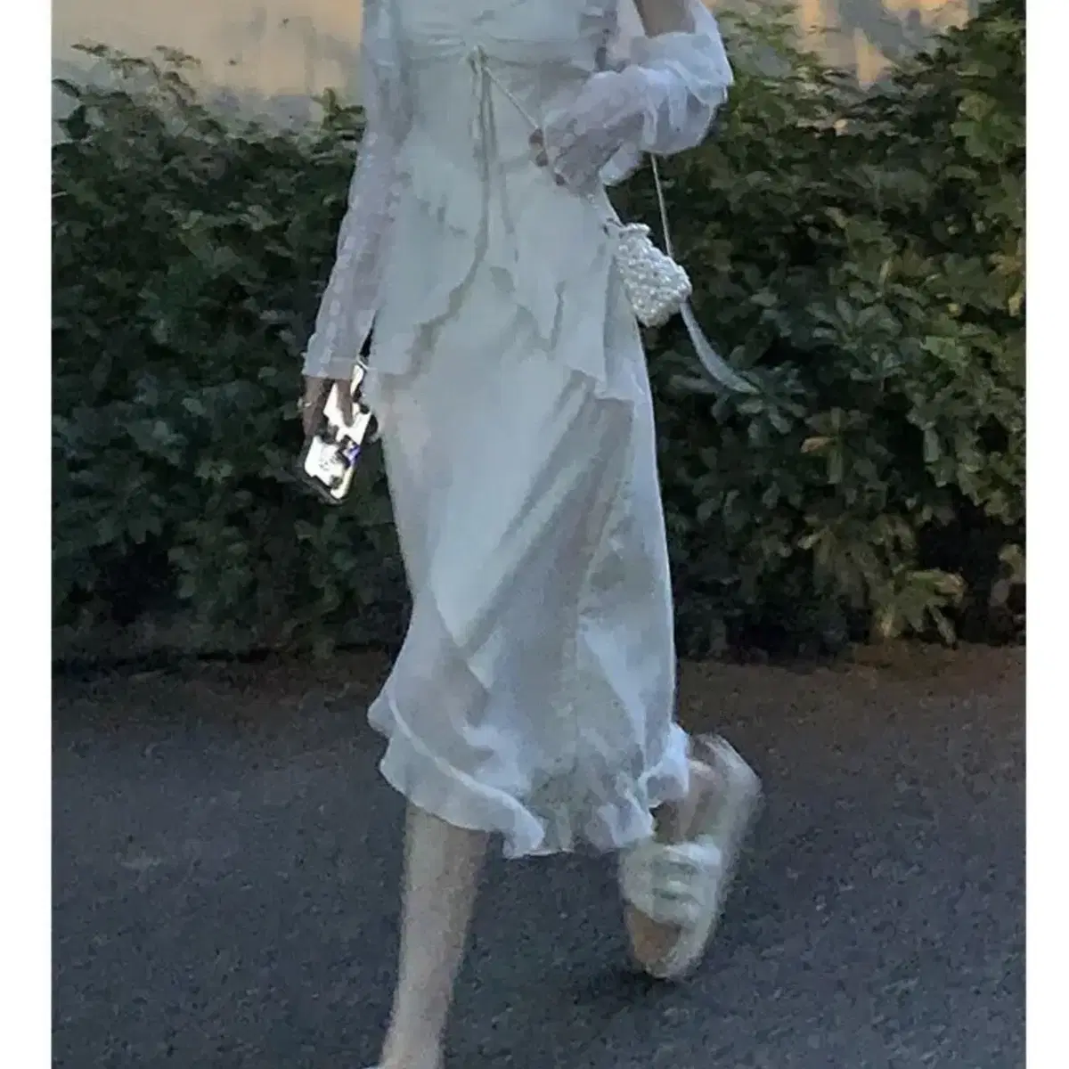 Frill chiffon long dress ivory 새상품