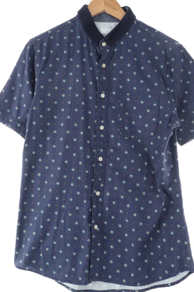 (L) Custom Mellow Short Sleeve Shirt Navy Pattern Amekaji-CE9B