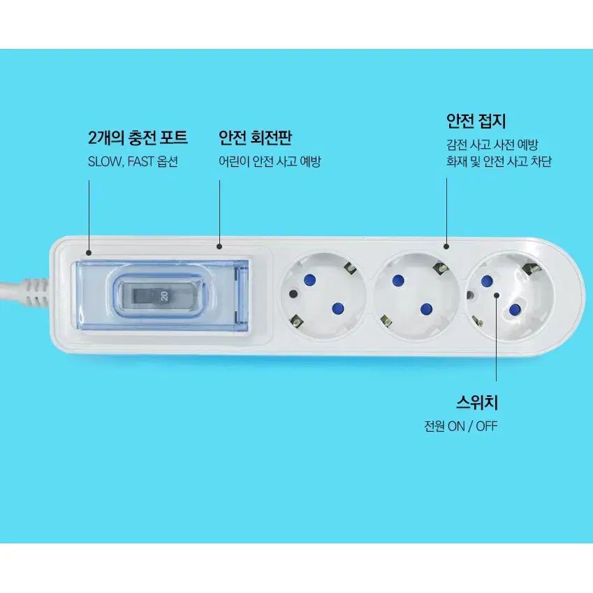 4000w 16A 고용량 멀티탭 3구 2m