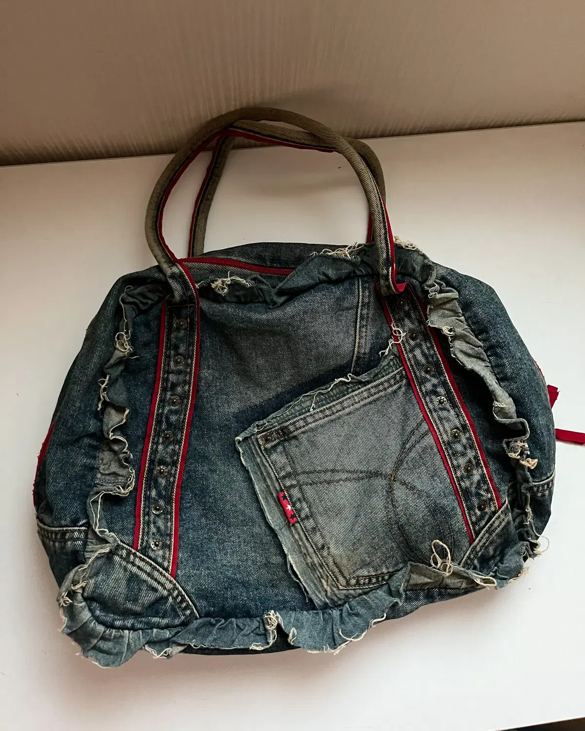 Patch work denim tote bag