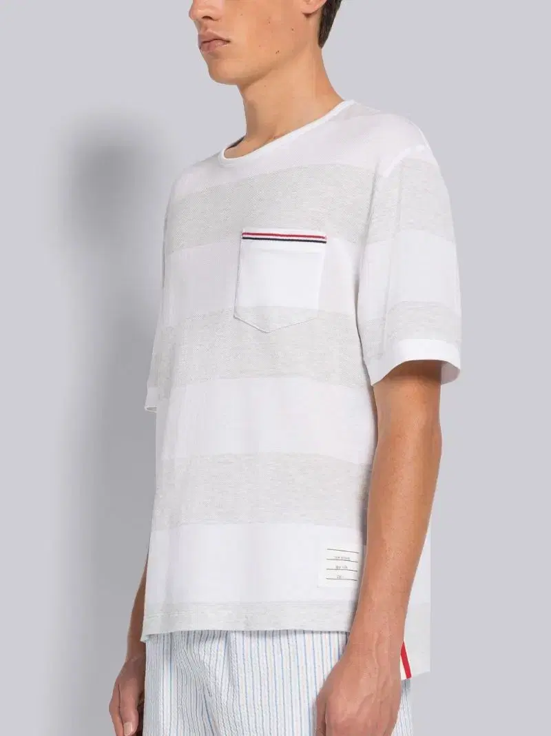 Thom Browne Rugby Stripe Oversized Pocket Tee Season 24 MJS201A