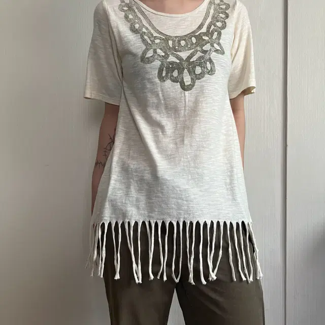 Ethnic printing fringe t shirt