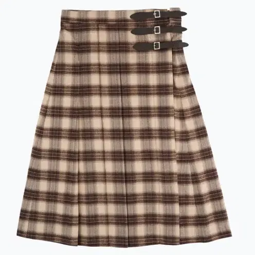 Fad 체크 롱스커트 pleated skirt brown