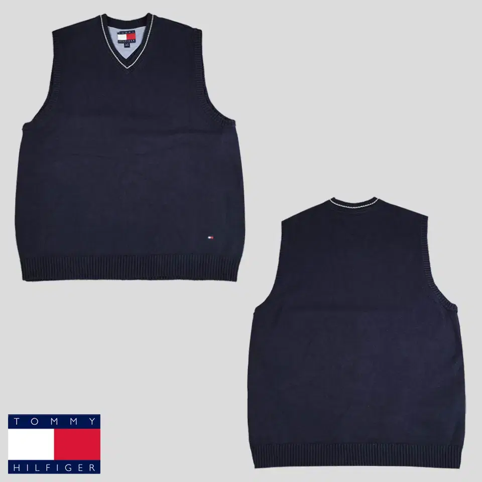 Tommy Hilfiger Pigment Navy Cotton100 Ivy League Preppy V-Neck Knit Vest