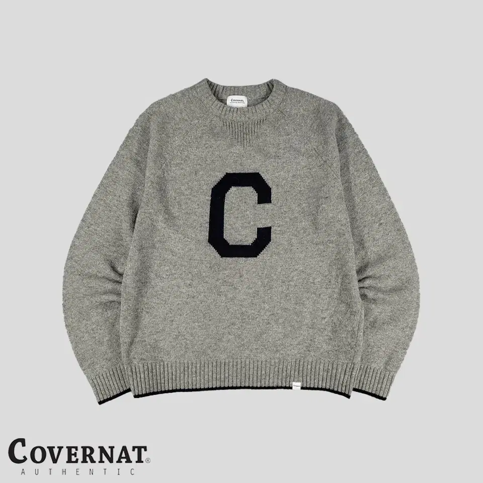 Coverall Grey Navy Big C Logo Wool Blend Round Neck Knit M