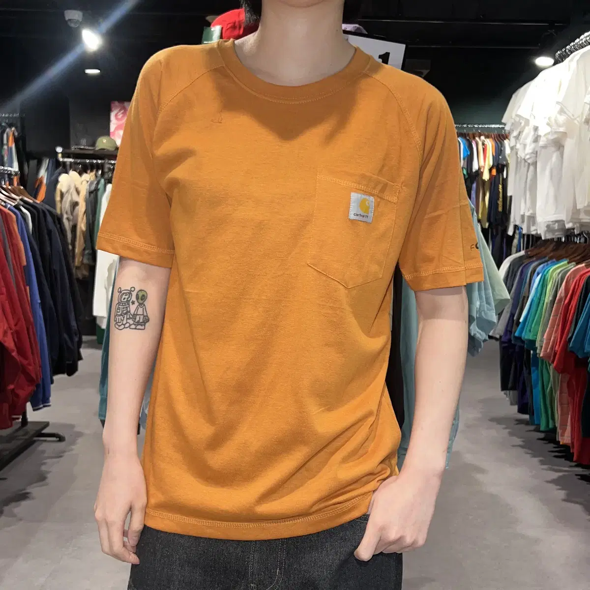 (171) CARHARTT 칼하트 원포켓 기본 면 반팔 티셔츠 오렌지 S