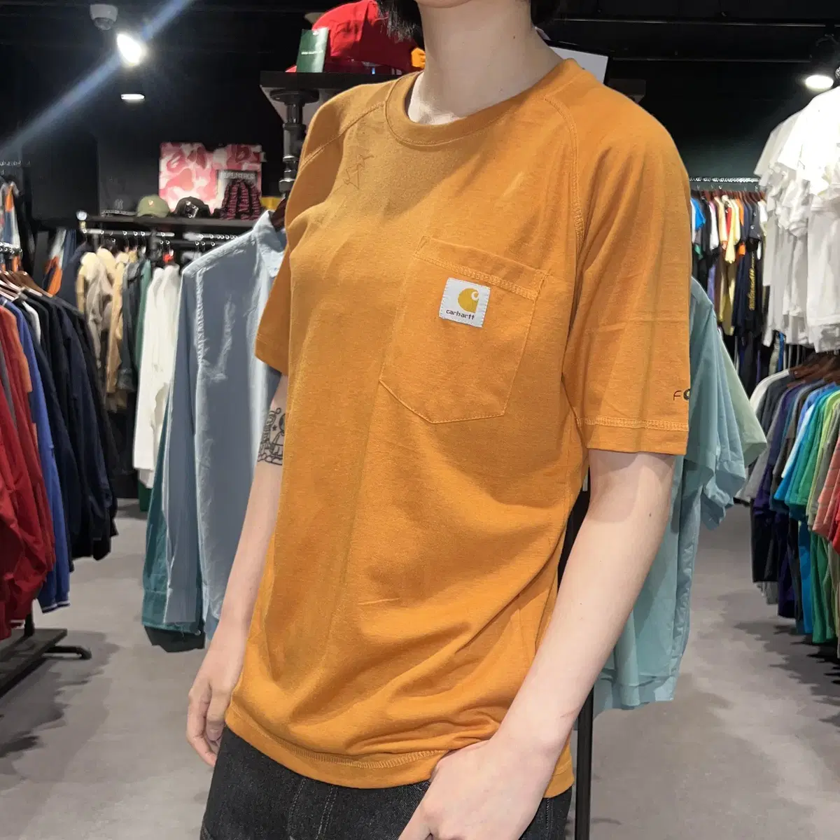 (171) CARHARTT 칼하트 원포켓 기본 면 반팔 티셔츠 오렌지 S