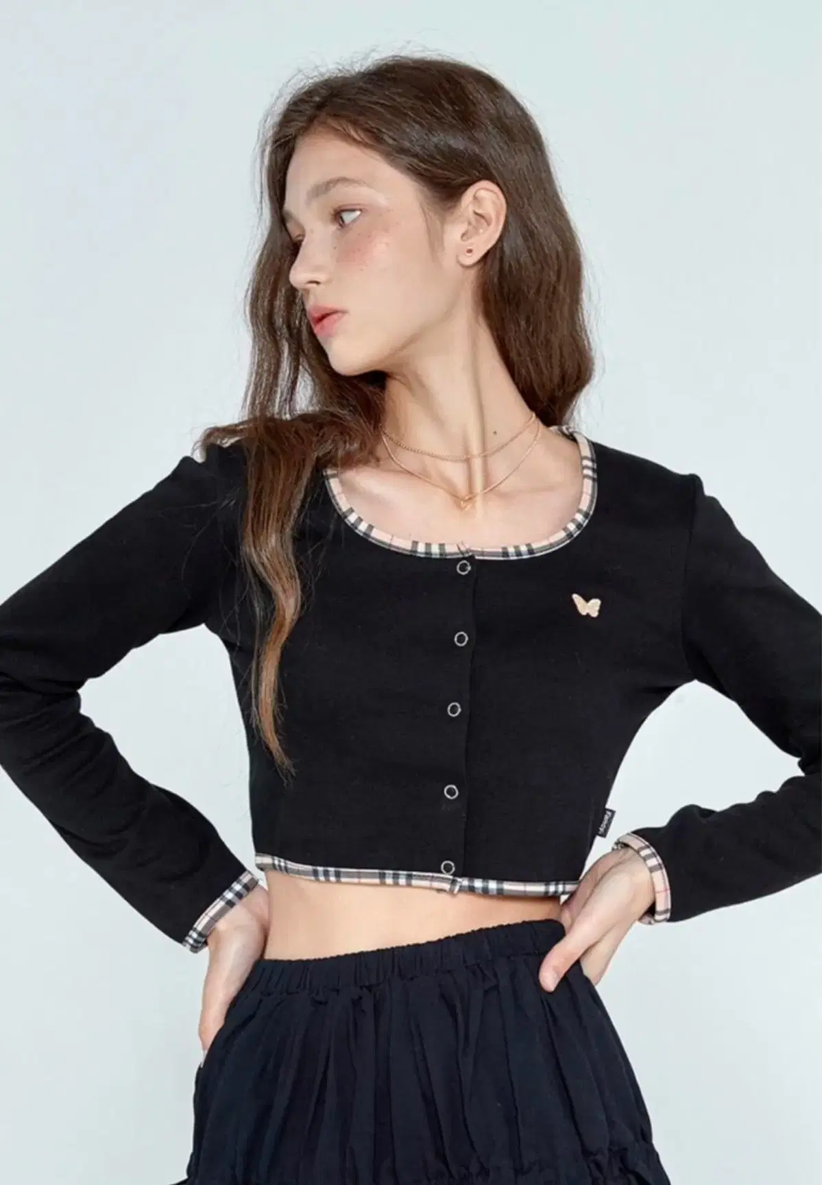 Nesty Fancy Club Cropped Check Cardigan