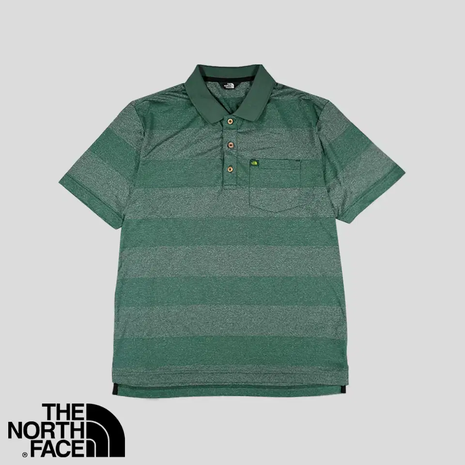 The North Face Dark Green Tonal Big Stripe Chest Pocket Poly100 Functional Kara