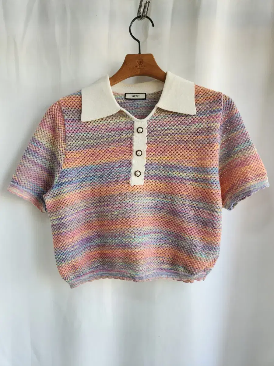 [Kuose] Short-sleeved knit kara Pearl Point