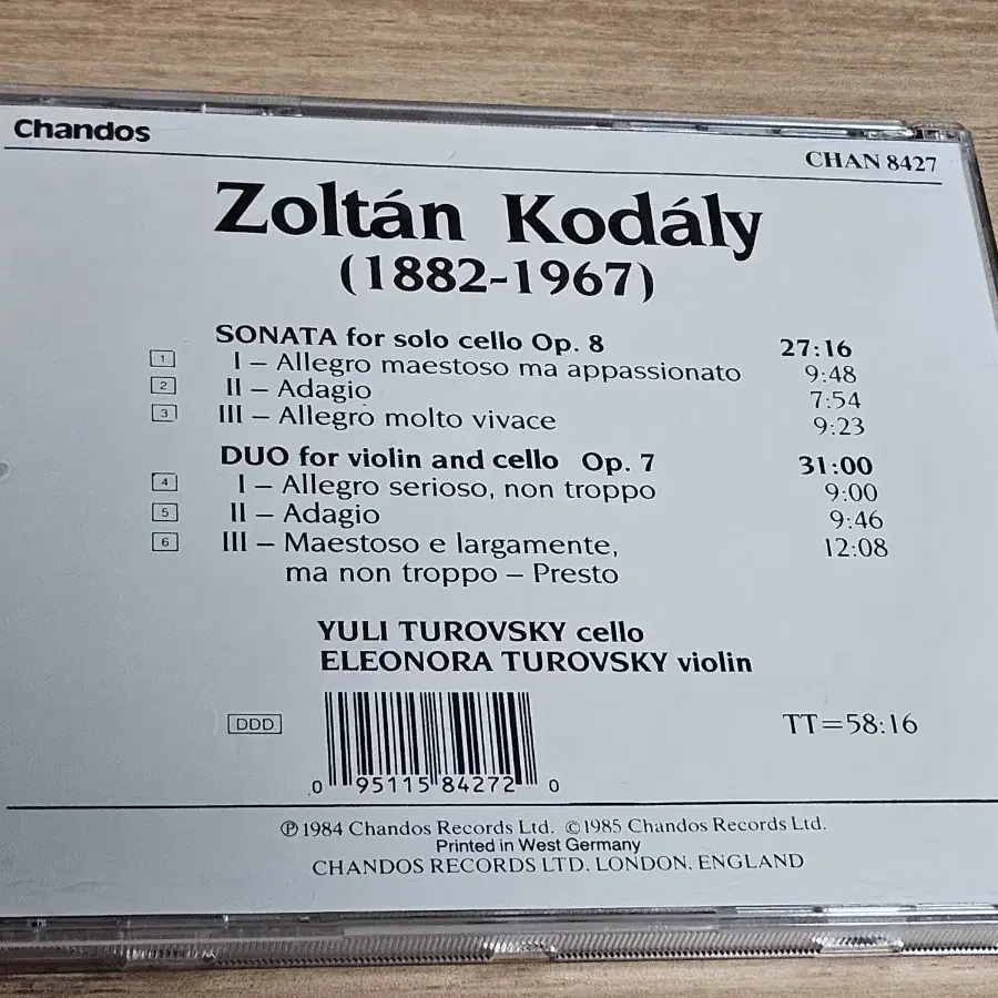 Kodaly: Cello Sonata & Duo - Turovsky ..