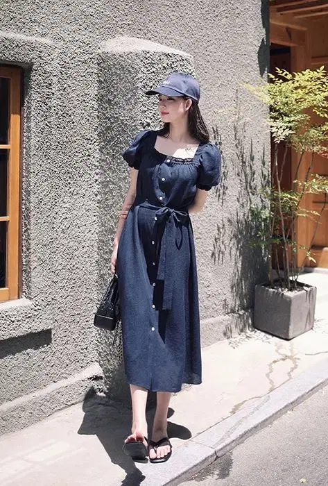 밀크코코아 Amelie dress line.Navy robe dress