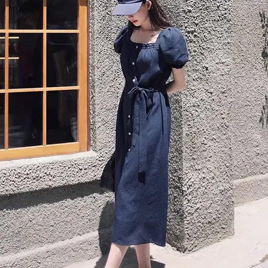 밀크코코아 Amelie dress line.Navy robe dress