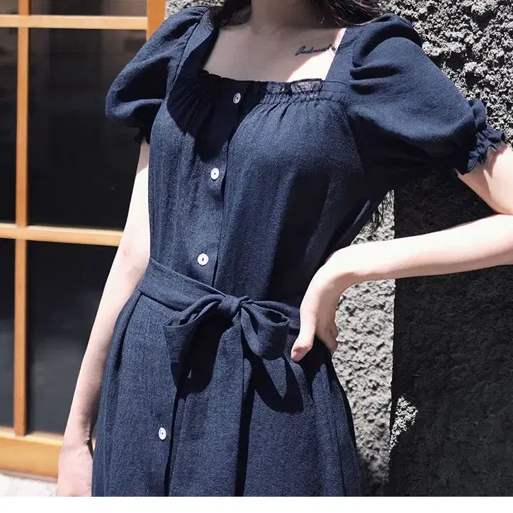 밀크코코아 Amelie dress line.Navy robe dress