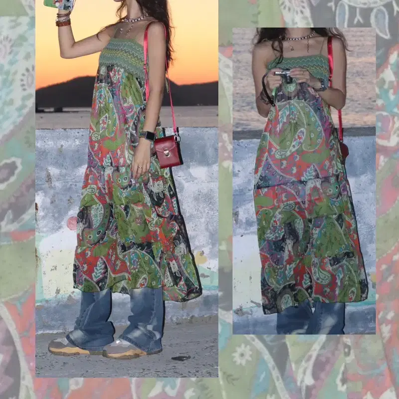 bohemian green dress 보헤미안 그린 드레스