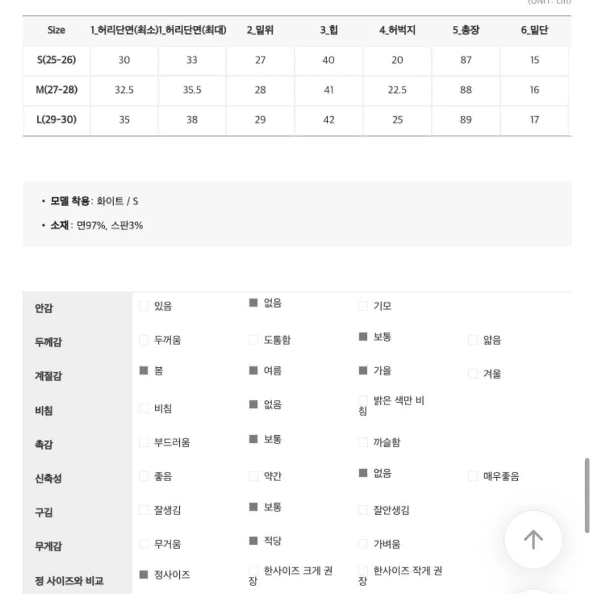 새상품) 모코블링 화이트 코튼 일자팬츠 S 여름팬츠