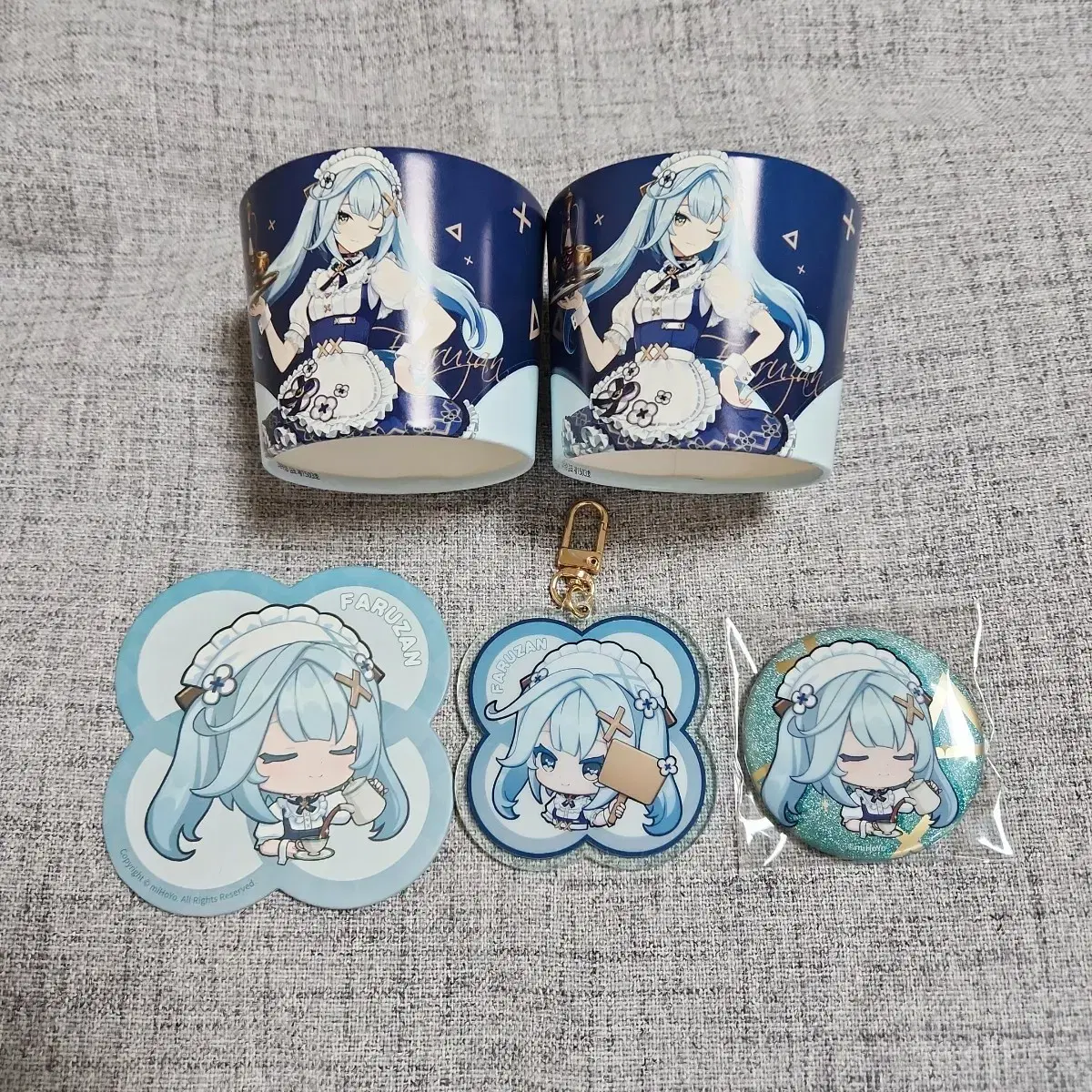 Genshin Impact Cafe Faruzan Goods Set (Keyring/Can Badge/Coaster/Cupholder 2) New