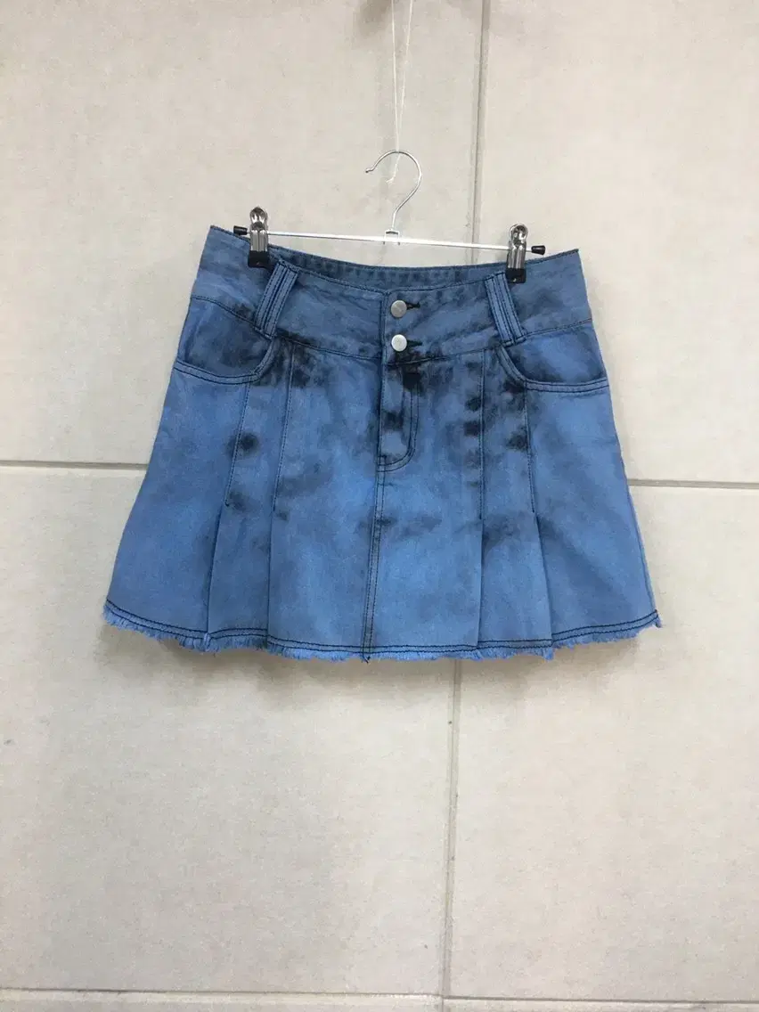 Navy Blue Denim Pleated Skirt 66