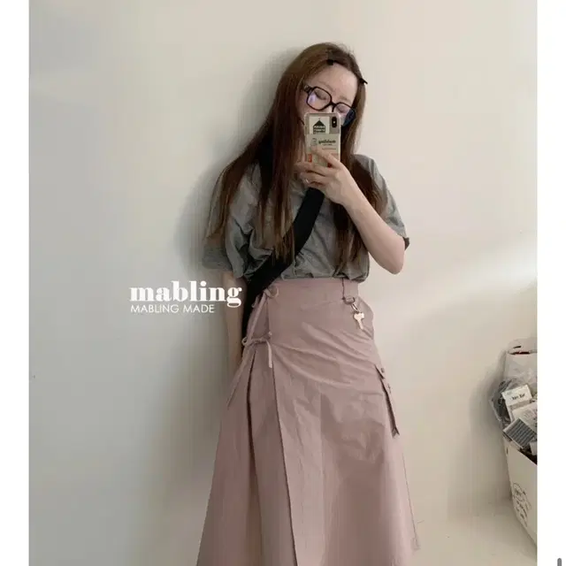 mabling 마블링 리본파라슈트 스커트 핑크