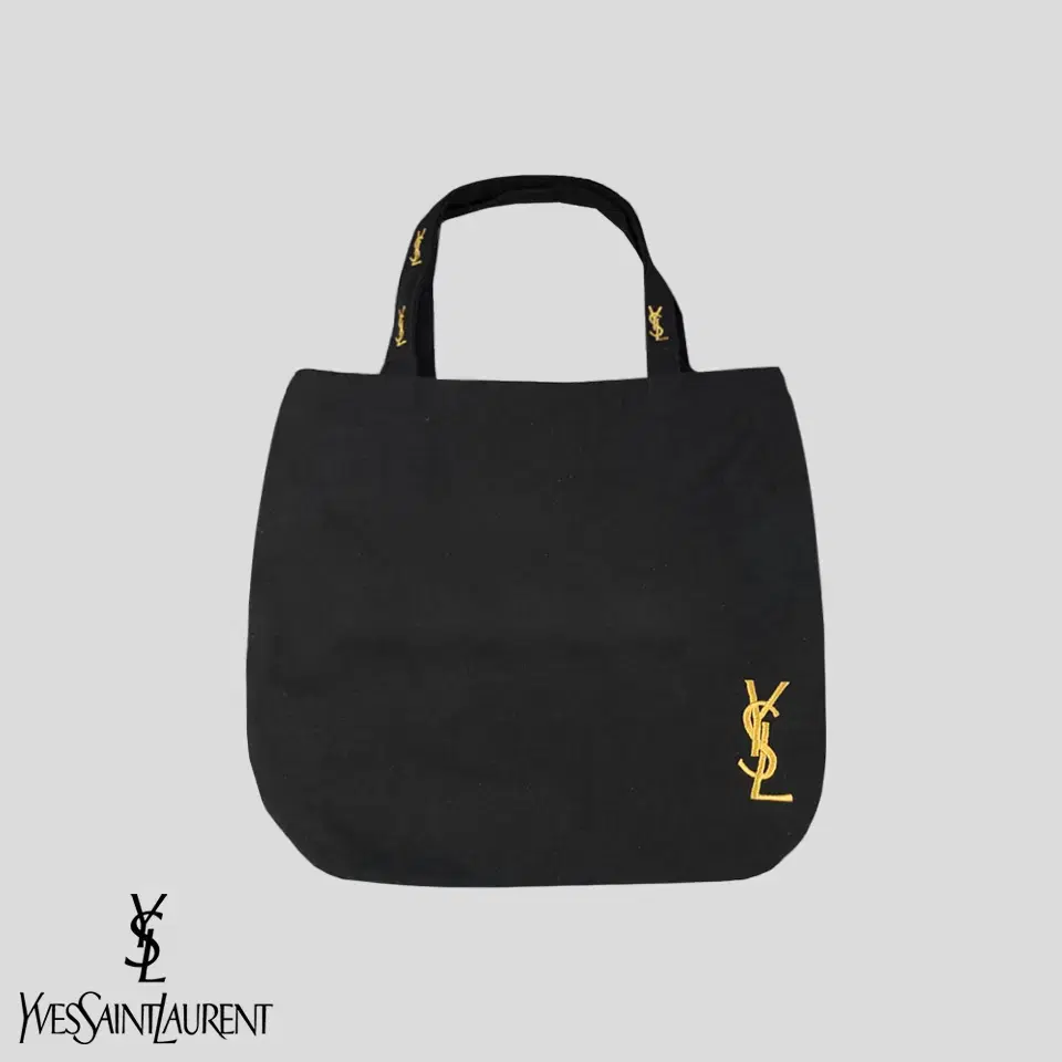 YSL 입생로랑 퍼퓸 블랙 골드 자수로고 헤비코튼 캔버스 핸드백 토트백