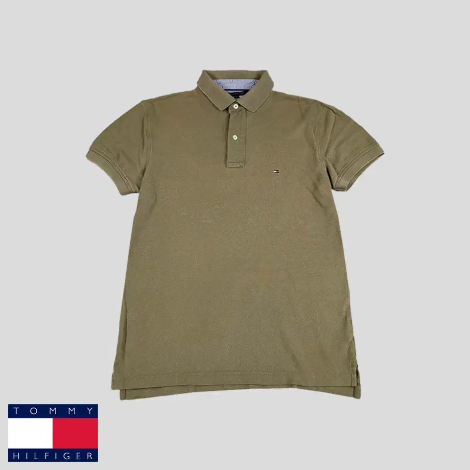 Tommy Hilfiger Khaki Tommy logo cotton100 PK pique kara neck short sleeve T-shirt M