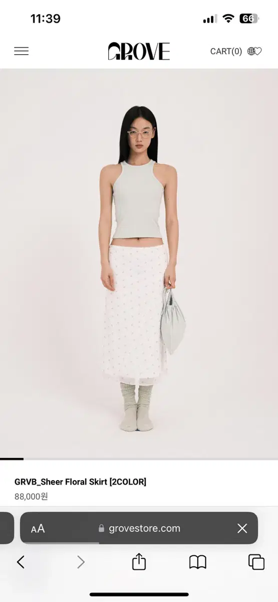 그로브스토어 sheer floral skirt