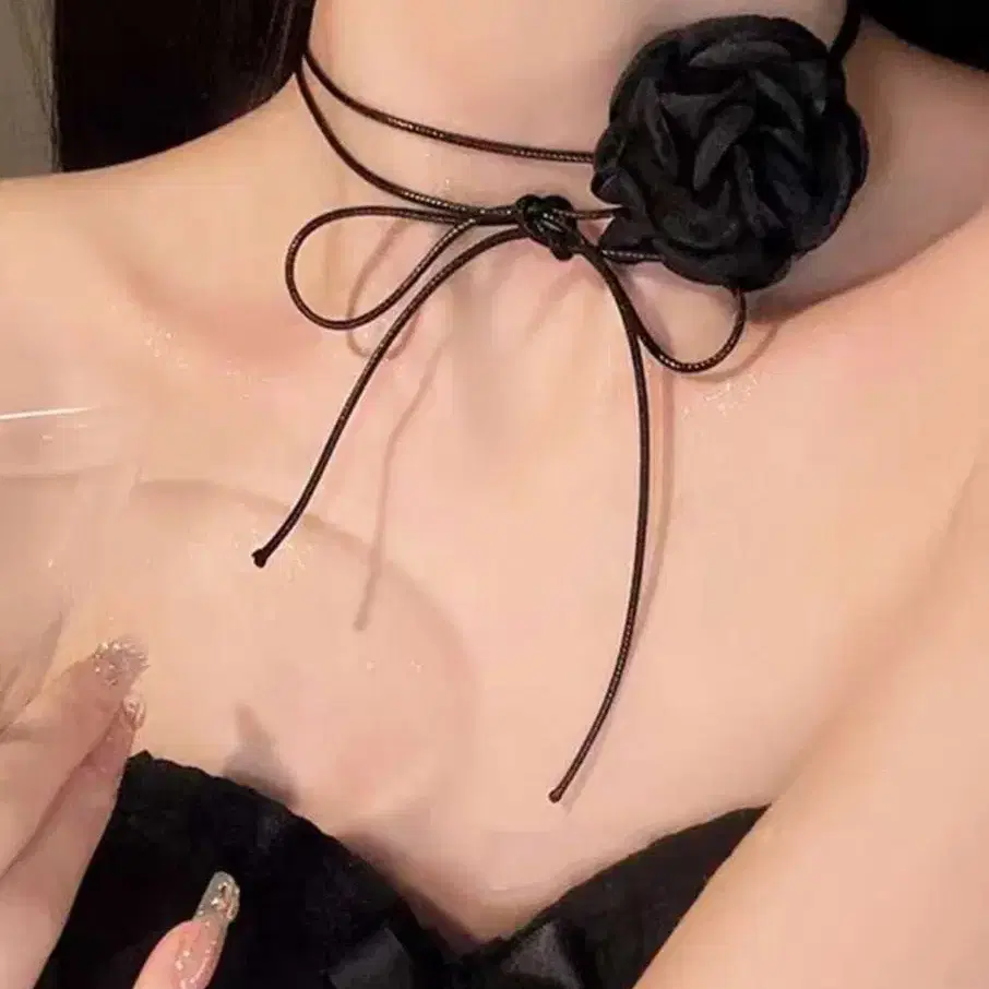 Black rose flower necklace 목걸이 발레코어 러블리