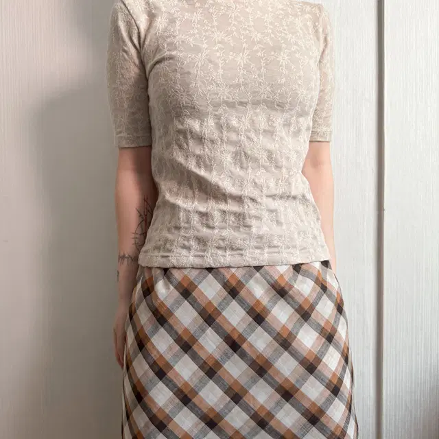 Check pattern midi skirt