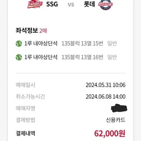 6월8일토요일롯데v/sSSG경기2연석(모자제외)야구만보실분양도합니다