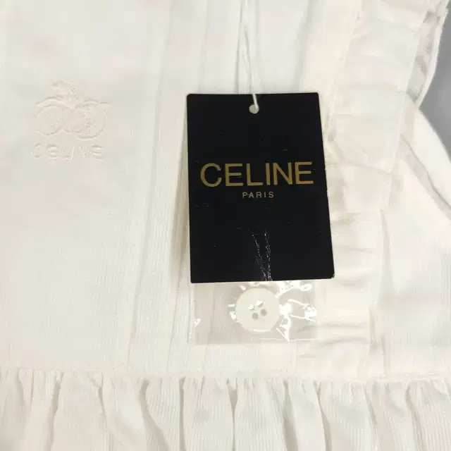 CELINE 셀린느 셀린 화이트 톤톤 자수로고 프릴 핀턱 코튼100 키즈