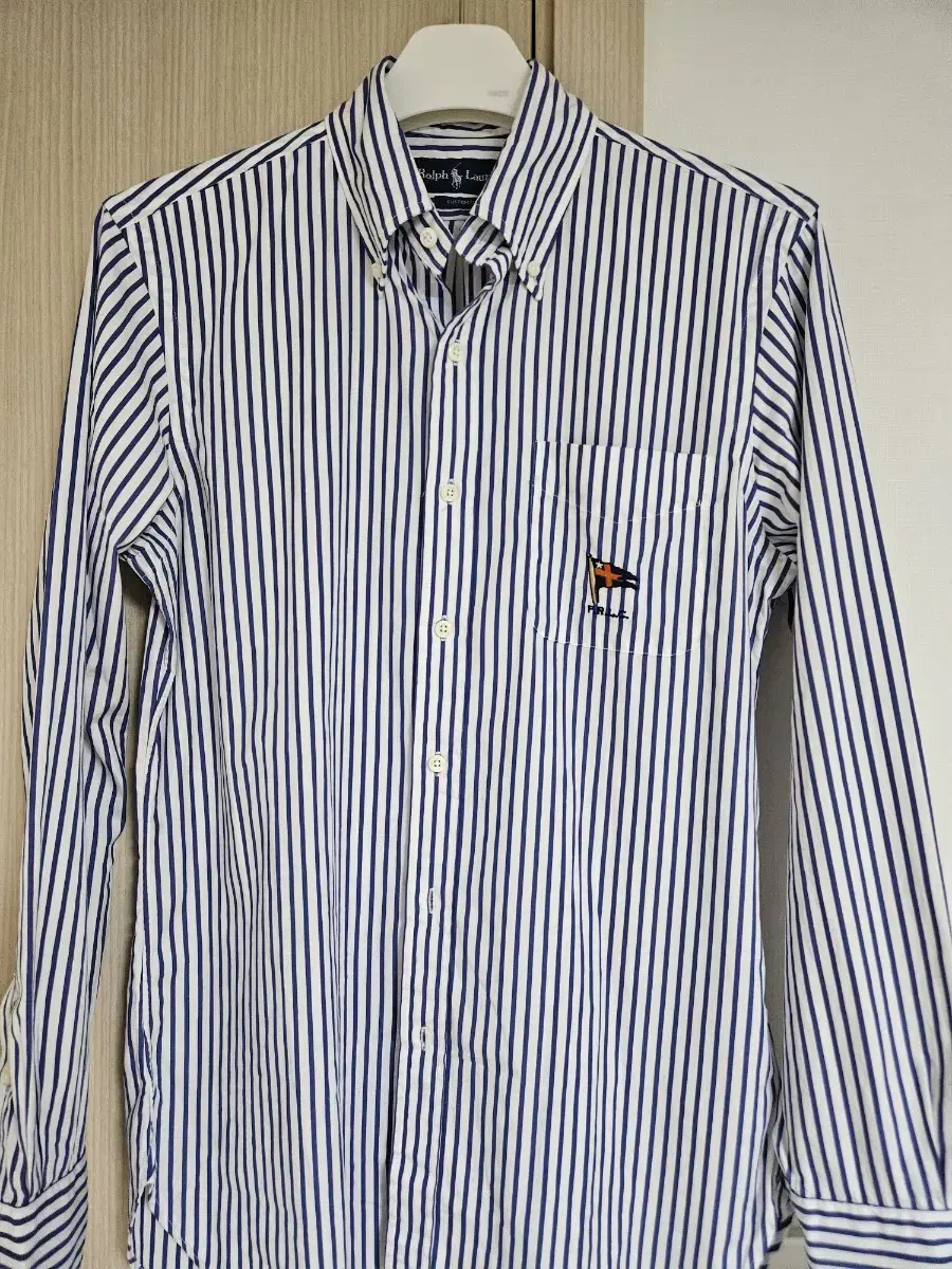 Polo Flag-Embroidered Bloo Stripe Shirt M