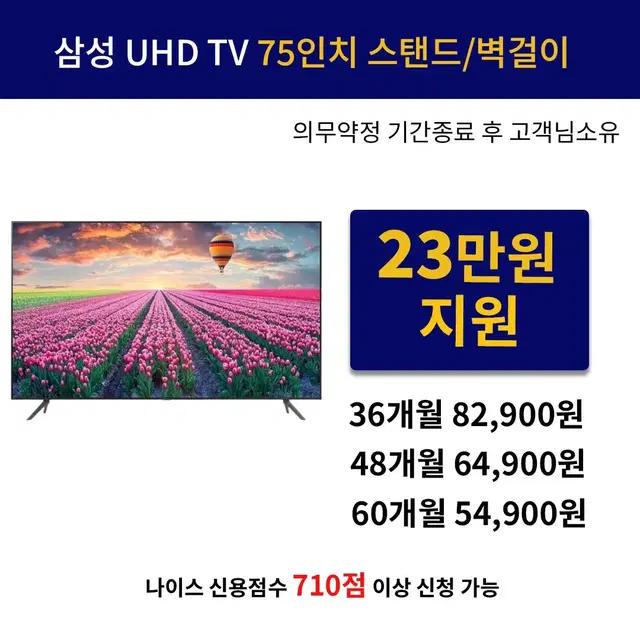 [렌탈 현금지원] 삼성 크리스탈 UHD 75인치 TV