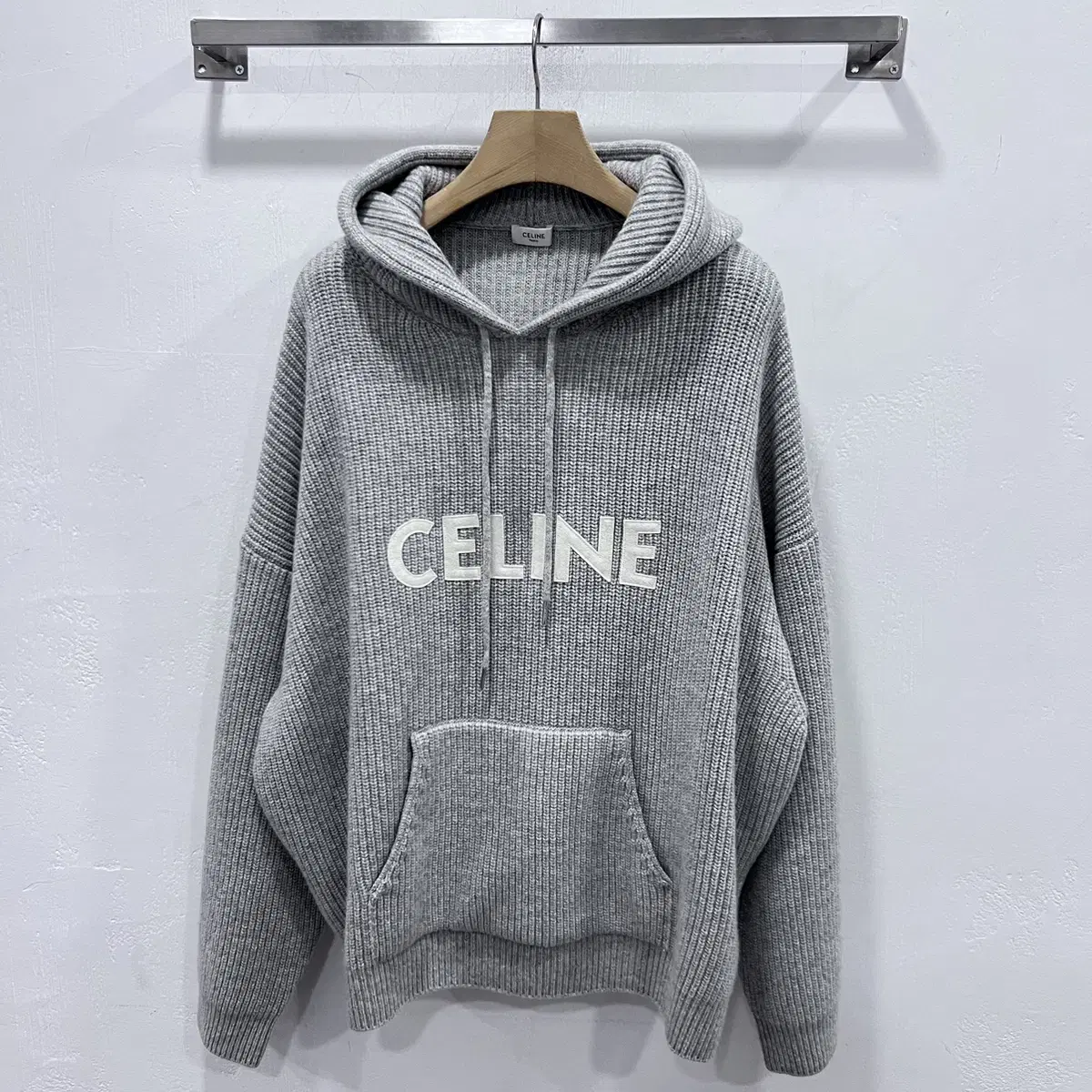 Celine Logo Knit Hoodie Gray / XL