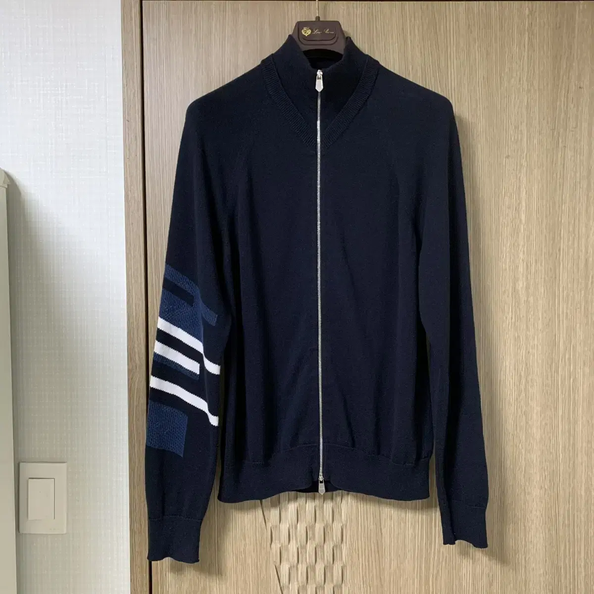 Hermès Zip-Up Knit Sweater Embroidered Jin Navy