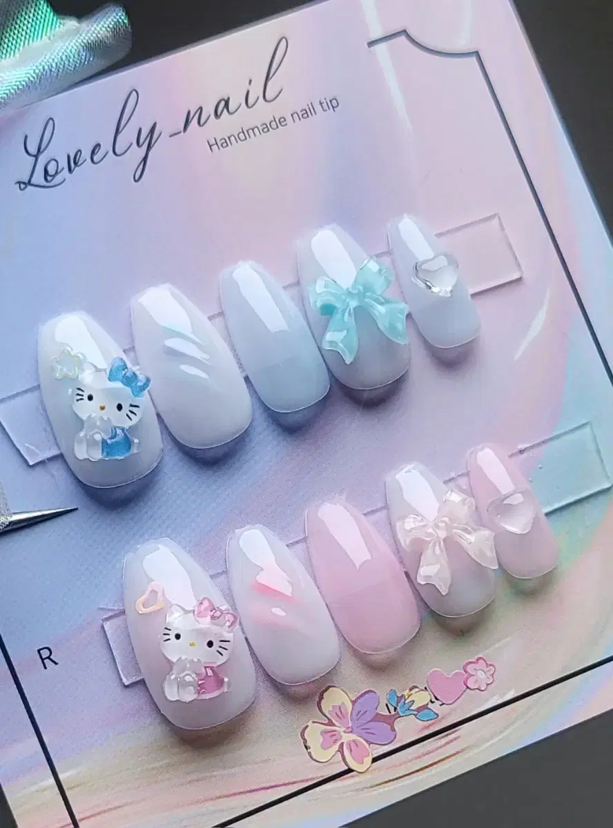 san rio kitty cheek handmade nail tips_(bloo or pink)_영롱 실물갑**